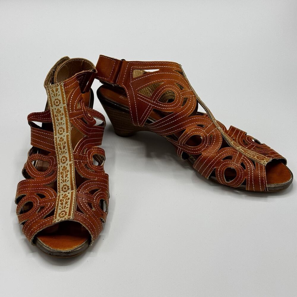 Spring Step L'Artiste Flourish Gladiator Wedge Stacked Heel Sandals EU 39 US 8.5